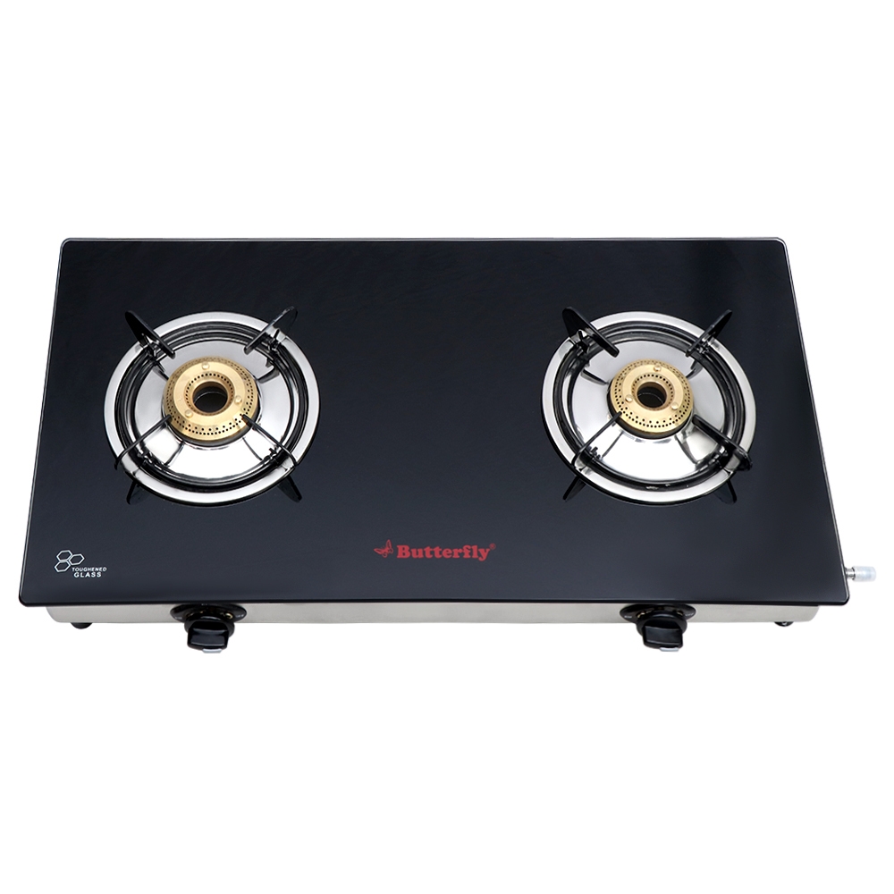 Butterfly Reflection Glass Top 2 Burner Gas Stove
